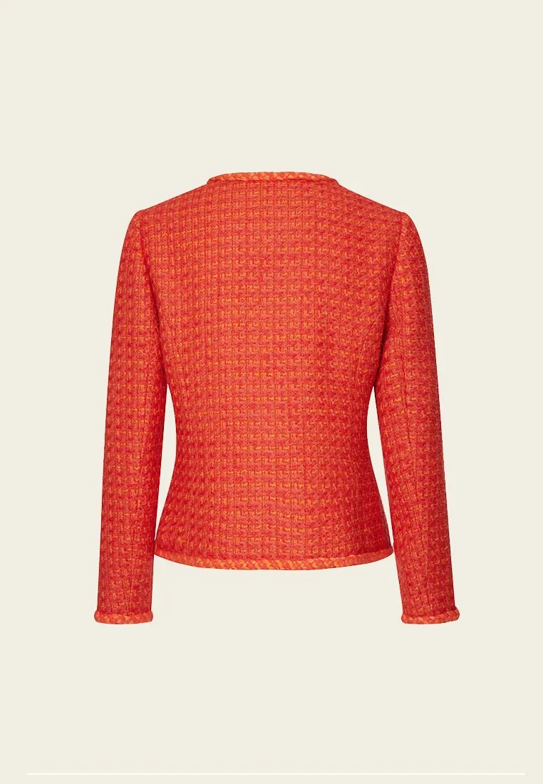 Orange Golden Button Embellished Tweed Jacket