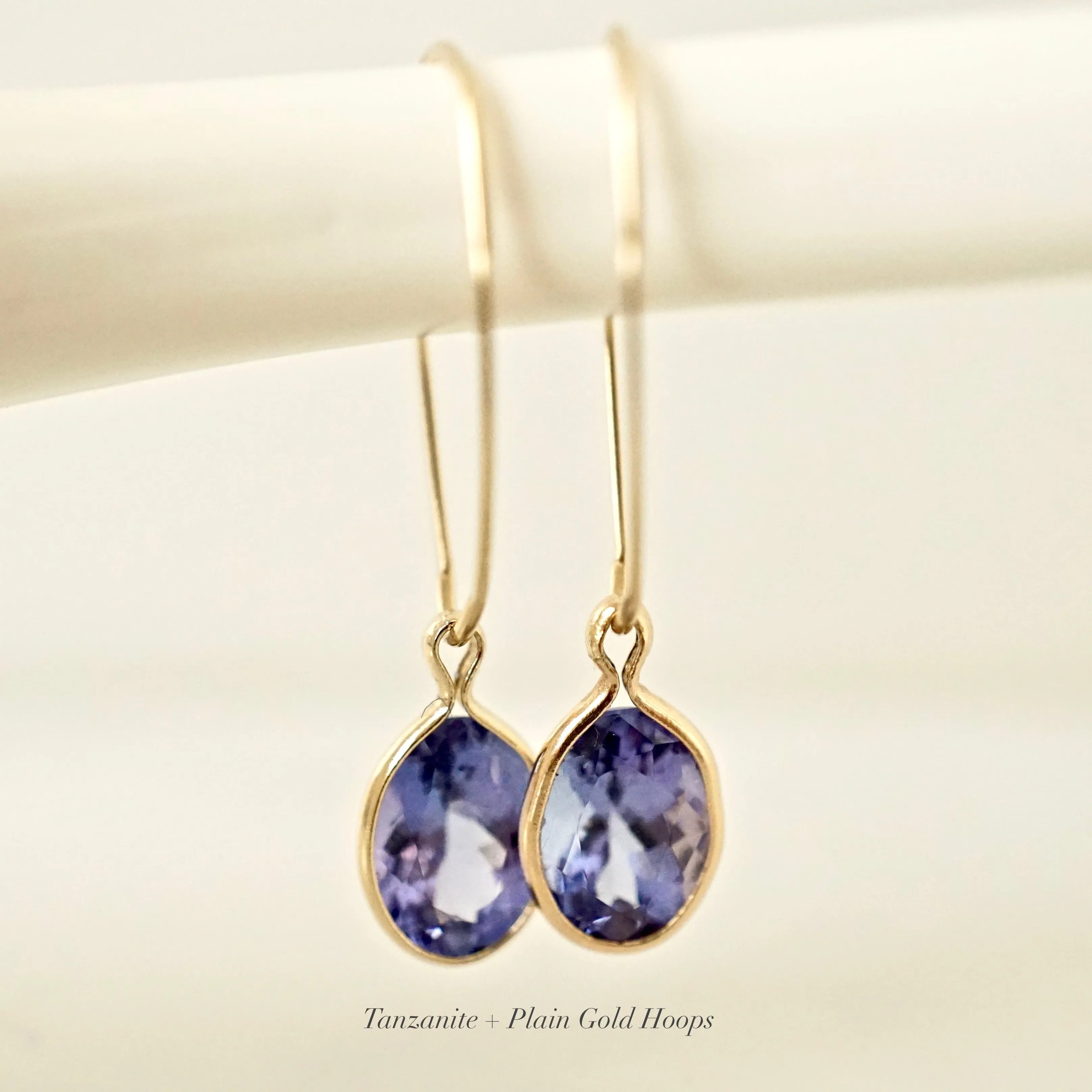 Oval Tanzanite Gold Earrings - December Birthstone Ring - Tanzanite Earrings for Women