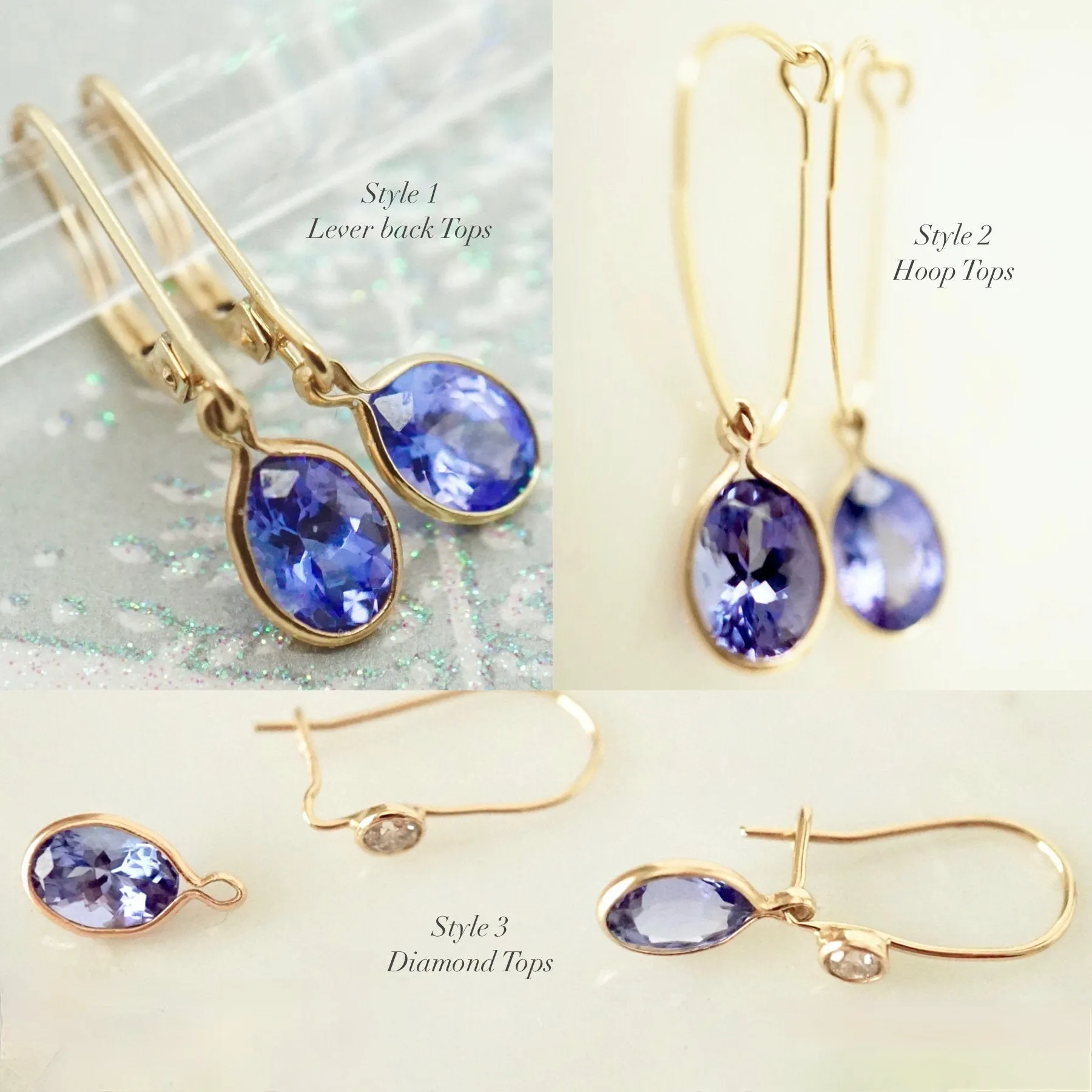 Oval Tanzanite Gold Earrings - December Birthstone Ring - Tanzanite Earrings for Women