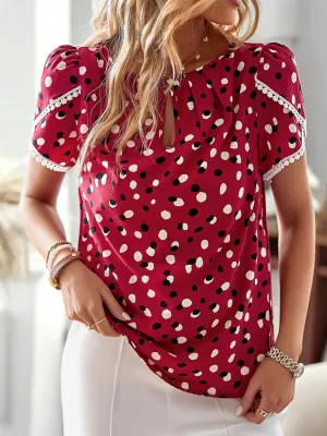 Printed Petal Sleeve Round Neck Blouse