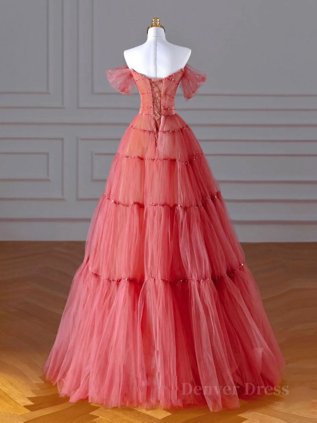 Red Aline Tulle Long Prom Dresses Red Tulle Formal Graduation Dresses With Beading Sequin