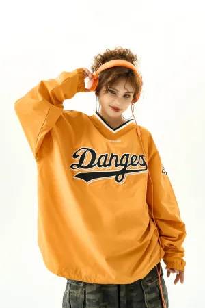 Retro V-Neck Jersey Sweatshirt Women's Loose Sports Jacket