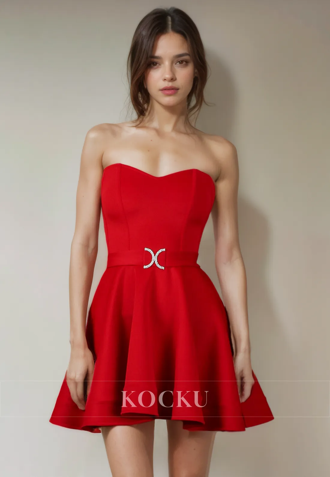 Simple & Casual Off-Shoulder Sleeveless A-Line Belt Party Homecoming Dress