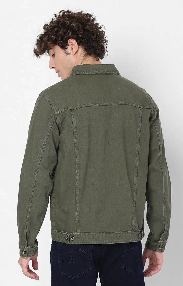 Spykar Green Full Sleeve Denim Jacket For Men