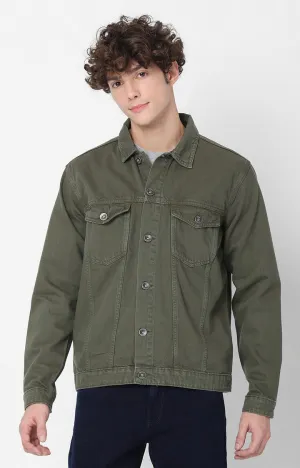 Spykar Green Full Sleeve Denim Jacket For Men