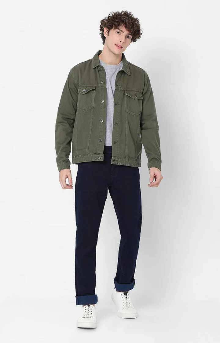 Spykar Green Full Sleeve Denim Jacket For Men