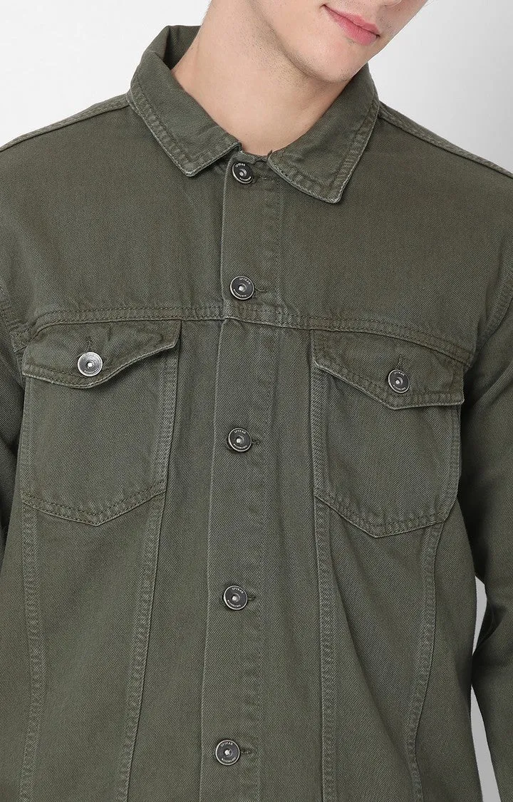 Spykar Green Full Sleeve Denim Jacket For Men