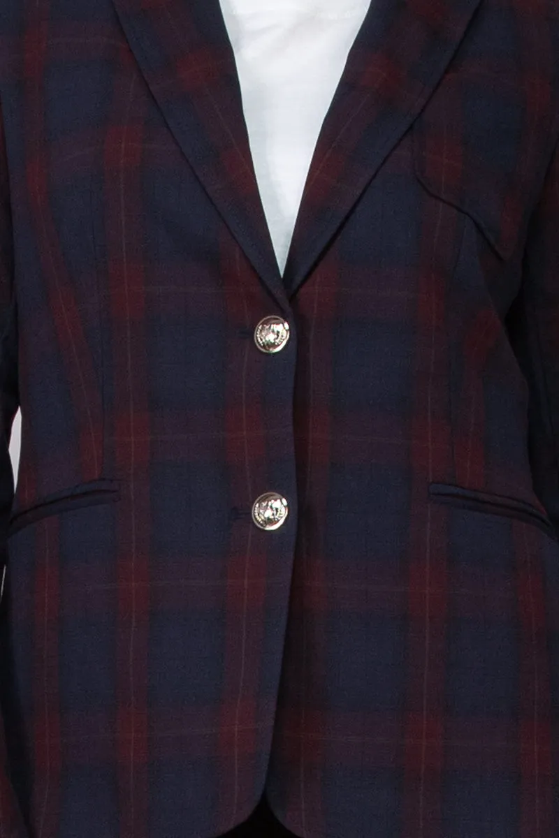 T Tahari Lined Two Button Ls Notch Collar Plaid Blazer With Front Chest Pocket/welt Pockets