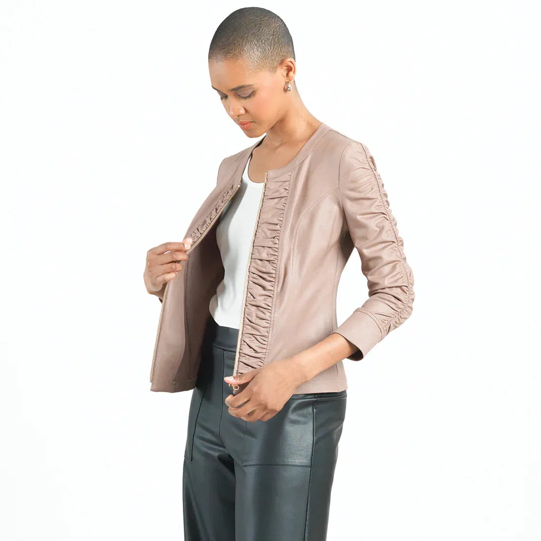 Taupe Ruched Liquid Leather