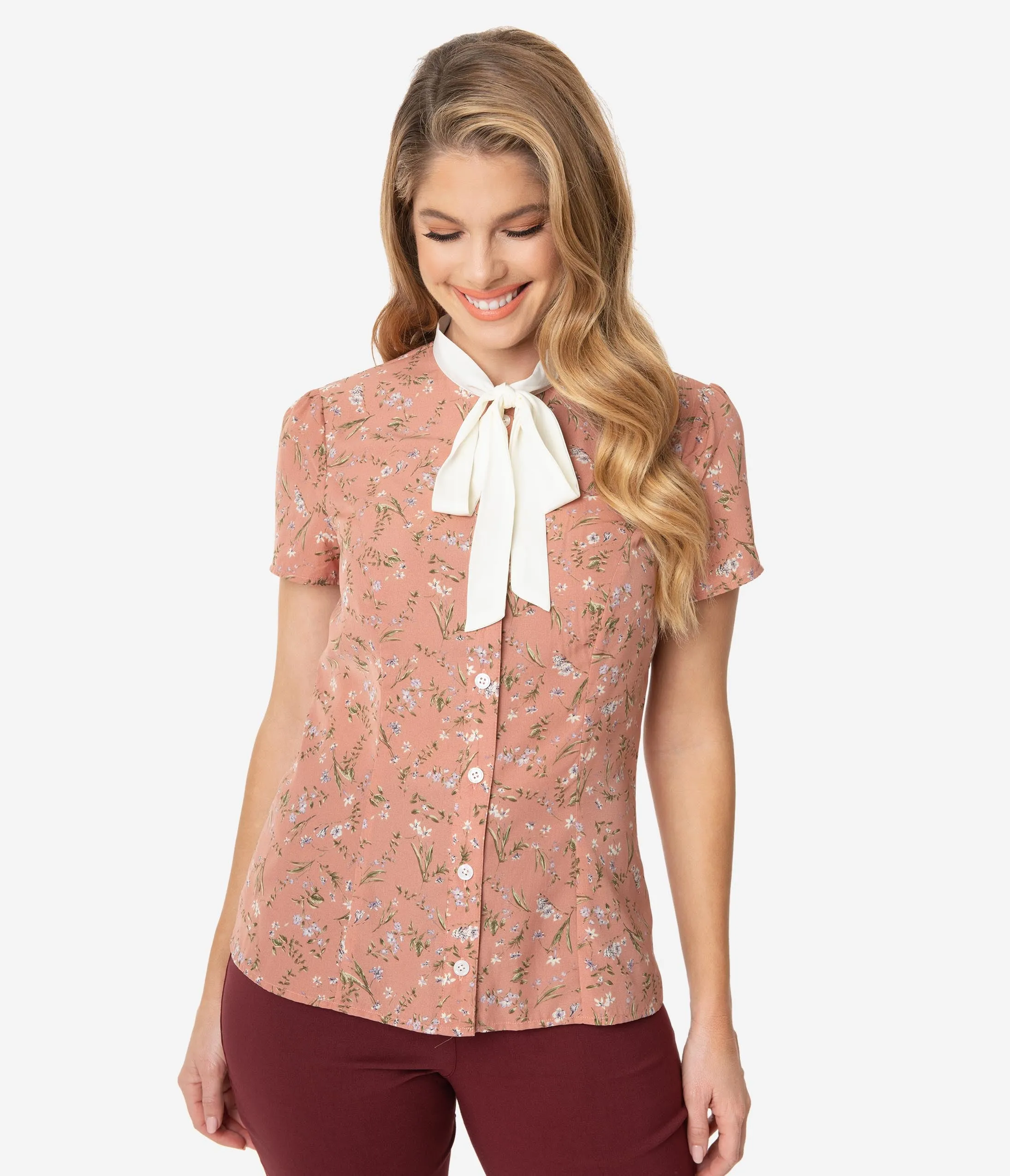 Unique Vintage 1940s Dusty Pink Floral Elsie Blouse