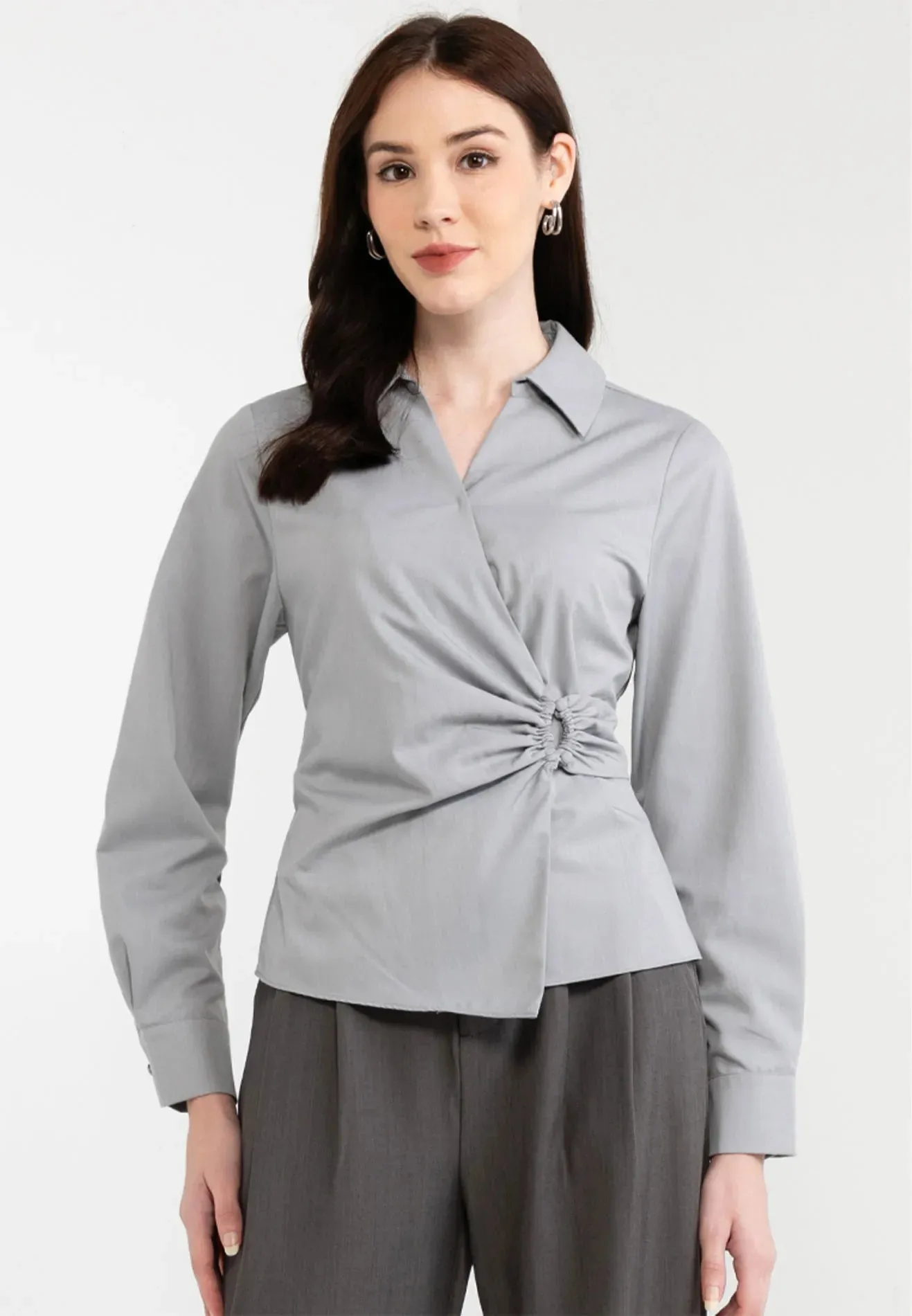 V-Neck Wrap Button Blouse