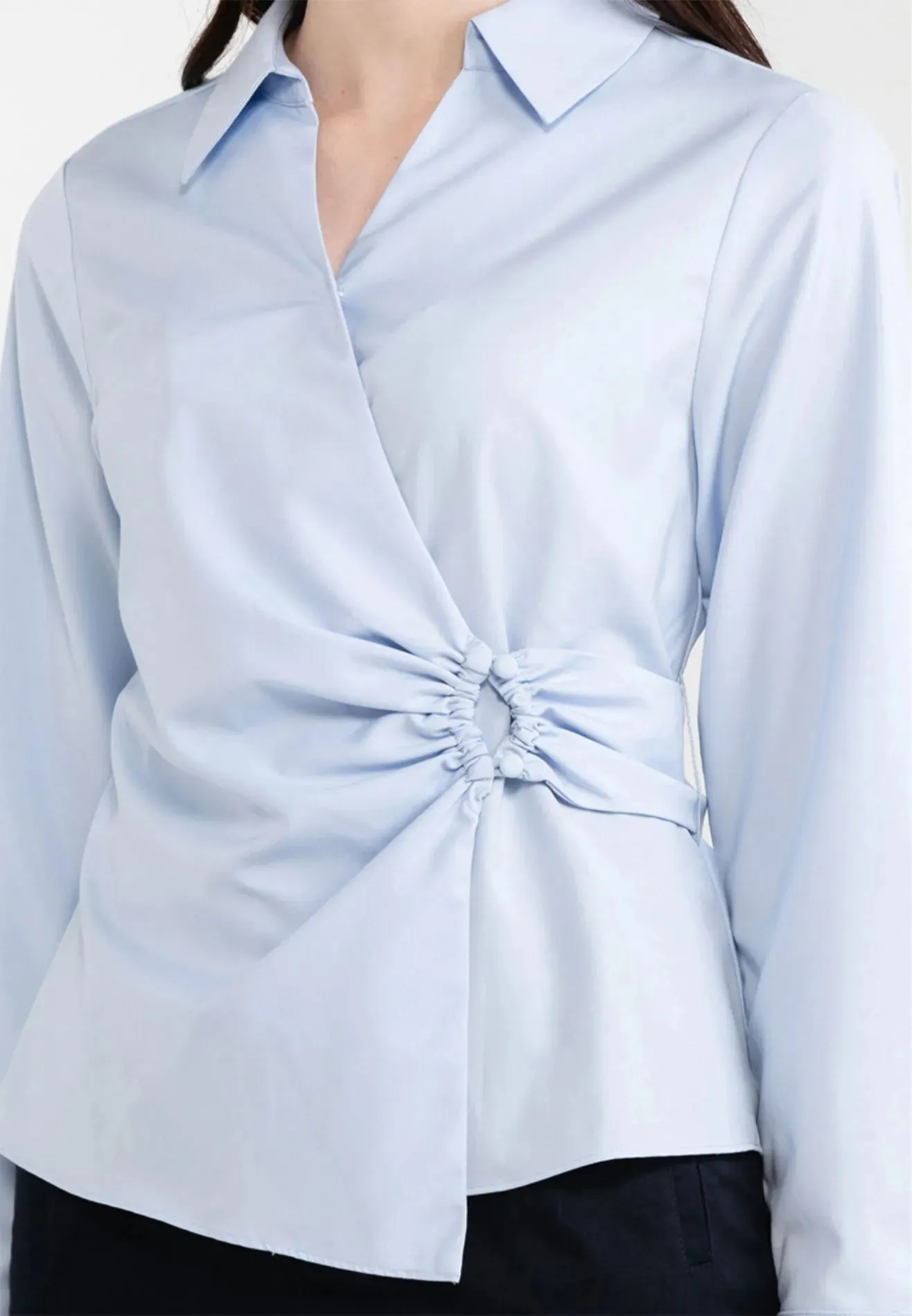 V-Neck Wrap Button Blouse