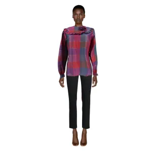 VALENTINO 1980's Purple Plaid Silk Blouse |  Size 12 - M/L