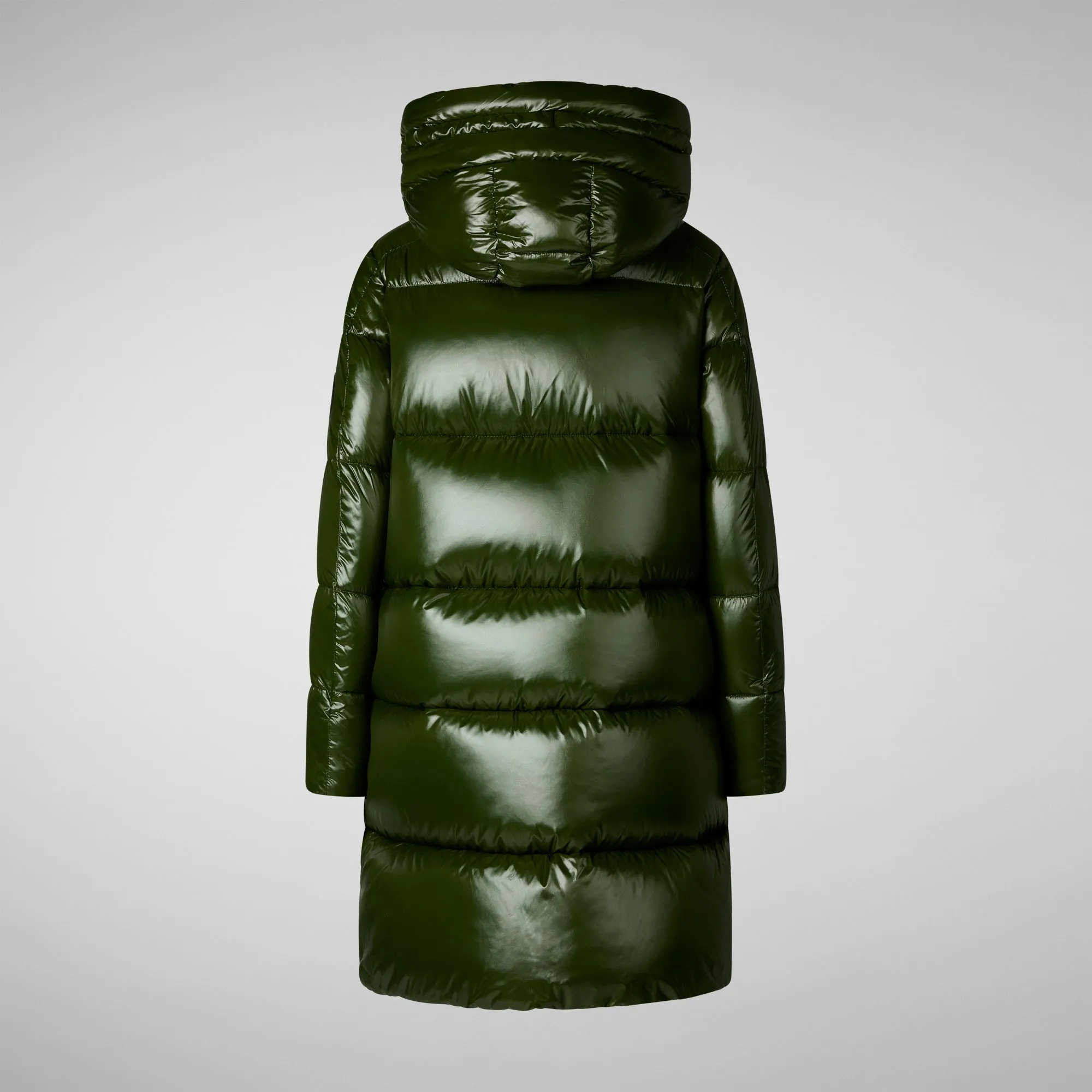 Woman's animal free hooded puffer jacket Isabel in pine green