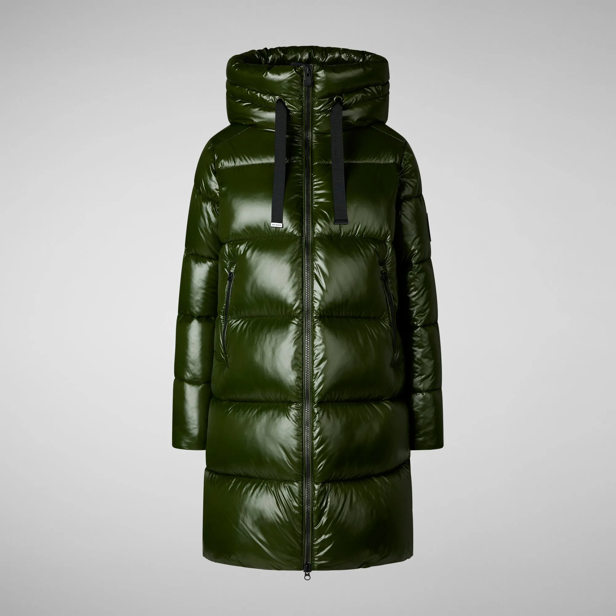 Woman's animal free hooded puffer jacket Isabel in pine green